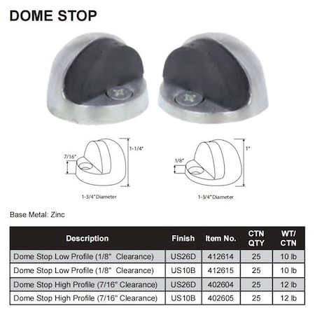 Delaney Hardware LOW PROFILE DOME STOP US26D 412614